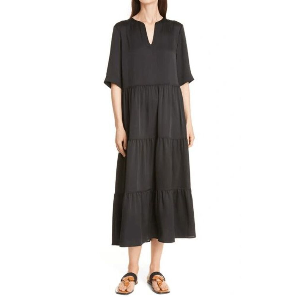 Lafayette 148 Black Selma V-Neck Copper Half-Sleeve Maxi Dress Women's Size XL